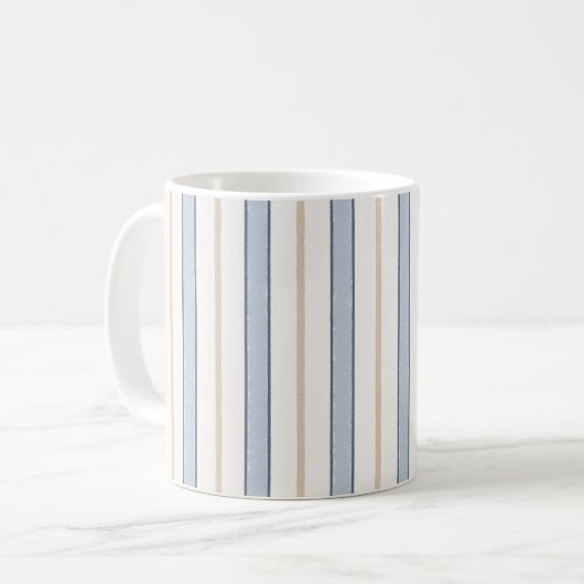 青クリーム白のストライプ コーヒーマグカップ (正面左)