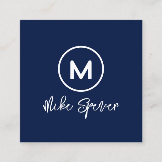 青クールい正方形の円モノグラム コーリングカード (正面)