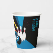 青クールカラフルボーリング誕生日パーティー名 紙コップ (裏面)