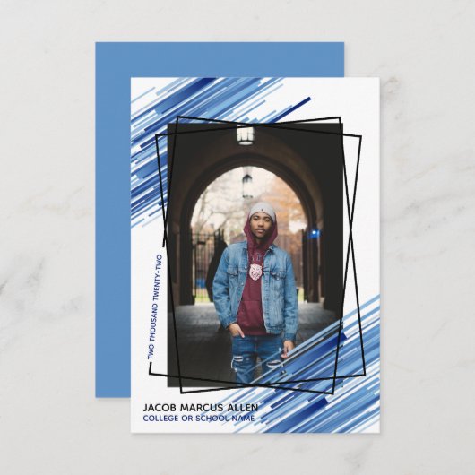 青クール抽象芸術写真卒業のお知らせ 招待状 (正面/裏面)