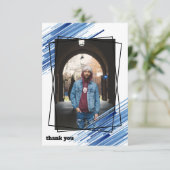 青クール抽象芸術写真卒業サンキューカード 招待状 (スタンド正面)