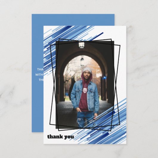 青クール抽象芸術写真卒業サンキューカード 招待状 (正面/裏面)