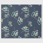 青クール春花柄 ラッピングペーパー (フラット)