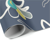 青クール春花柄 ラッピングペーパー (ロールコーナー)