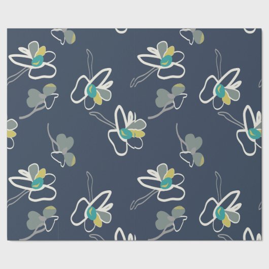 青クール春花柄 ラッピングペーパー (シーム)