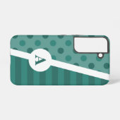 青クール水玉模様とストライプパターン SAMSUNG GALAXYケース (裏面横)
