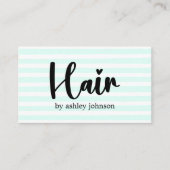 青クール白ストライプのはっきりしたハートヘアサロン 名刺 (正面)