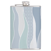 青クール緑の曲線ストライプ抽象芸術波名 フラスク (正面)