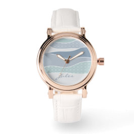 青クール緑の曲線ストライプ抽象芸術波名 腕時計