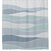 青クール緑の曲線ストライプ抽象芸術波 シャワーカーテン (正面)