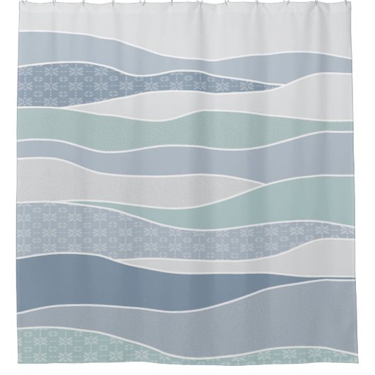 青クール緑の曲線ストライプ抽象芸術波 シャワーカーテン (正面)