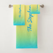 青クール色から黄色のグラデーションと青文字 バスタオルセット (インサイチュ)