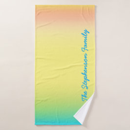 青クール色から黄色のグラデーションと青文字 バスタオルセット