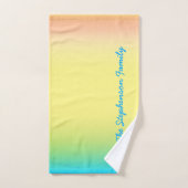 青クール色から黄色のグラデーションと青文字 バスタオルセット (ハンドタオル)