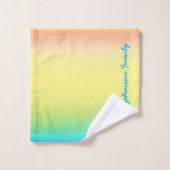 青クール色から黄色のグラデーションと青文字 バスタオルセット (ウォッシュタオル)