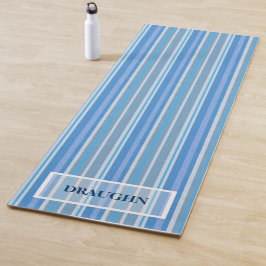 青クール色のストライプ名前をカスタムする ヨガマット