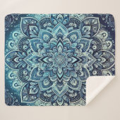 青グラディエントマンダラデザイン シェルパブランケット (正面(横))