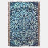 青グラディエントマンダラデザイン スローブランケット (正面縦)