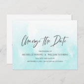 青グラデーションいエレガント手書き日付の変更 案内ポストカード (正面/裏面)