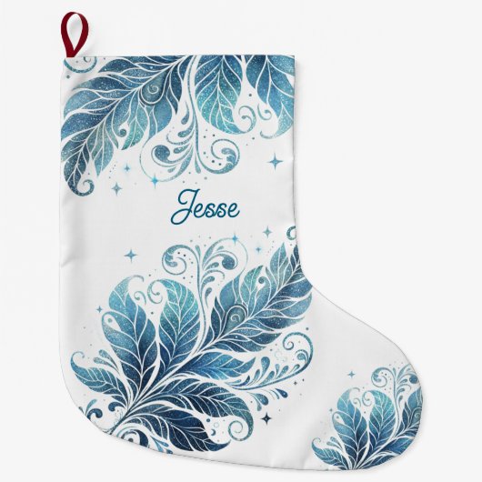 青グラデーションいシミパーソナライズされたリ ラージクリスマスストッキング (正面)