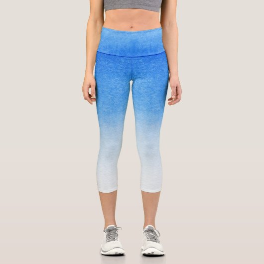 青グラデーションと白の夢のような色合いにダイビング カプリレギンス (正面)