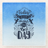 青グラデーションと白の夢のような色合いにダイビング ガラスコースター (正面)