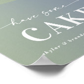 青グラデーションと緑にケーキの印が結婚ある ポスター (角)