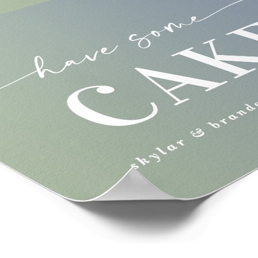 青グラデーションと緑にケーキの印が結婚ある ポスター (角)