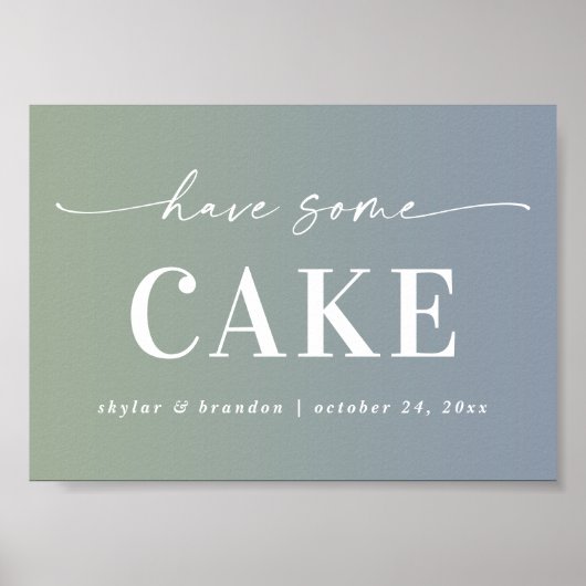 青グラデーションと緑にケーキの印が結婚ある ポスター (正面)