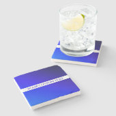 青グラデーションと編集可能文字オン白ストライプ色 ストーンコースター (横)