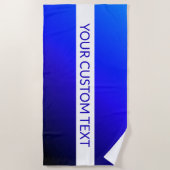 青グラデーションと編集可能文字オン白ストライプ色 ビーチタオル (正面)