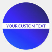 青グラデーションと編集可能文字オン白ストライプ色 ラウンドシール (正面)