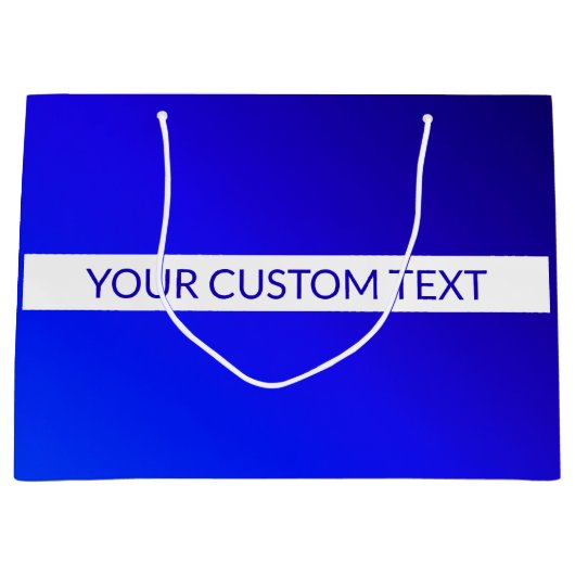 青グラデーションと編集可能文字オン白ストライプ色 ラージペーパーバッグ (正面)