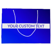 青グラデーションと編集可能文字オン白ストライプ色 ラージペーパーバッグ (裏面)