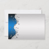 青グラデーションに装飾的な銀の蝶のRSVP 出欠カード (裏面)