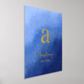 青グラデーションの家名年の実在開設 箔ポスター (レイダウン)