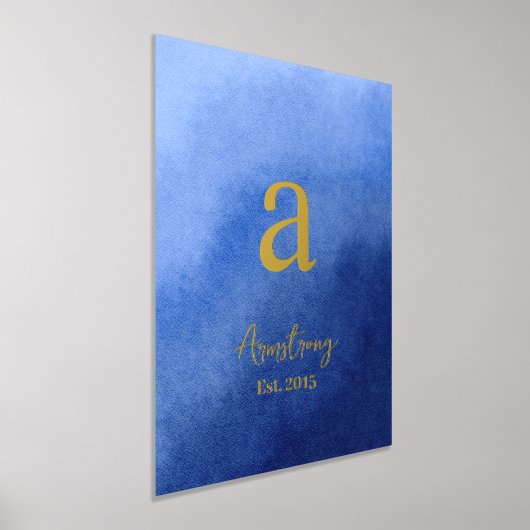 青グラデーションの家名年の実在開設 箔ポスター (レイダウン)