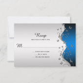 青グラデーションの豪華な銀の蝶の招待状 出欠カード (正面)