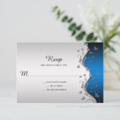 青グラデーションの豪華な銀の蝶の招待状 出欠カード (スタンド正面)