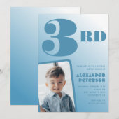 青グラデーションの3番目の誕生日招待状写真 招待状 (正面/裏面)