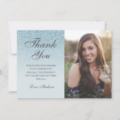 青グラデーショングリッター感謝してい写真Sweet 16 サンキューカード (正面)