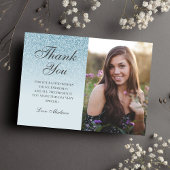 青グラデーショングリッター感謝してい写真Sweet 16 サンキューカード