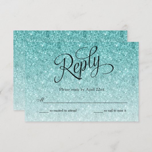 青グラデーショングリッター誕生日返信カード 出欠カード (正面/裏面)