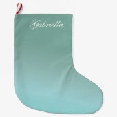 青グラデーションパーソナライズされた ラージクリスマスストッキング (正面)