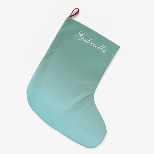 青グラデーションパーソナライズされた ラージクリスマスストッキング (正面 (吊り時))