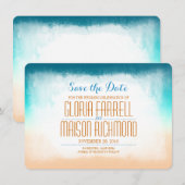 青グラデーションビーチ結婚式保存日 セーブザデート (正面/裏面)