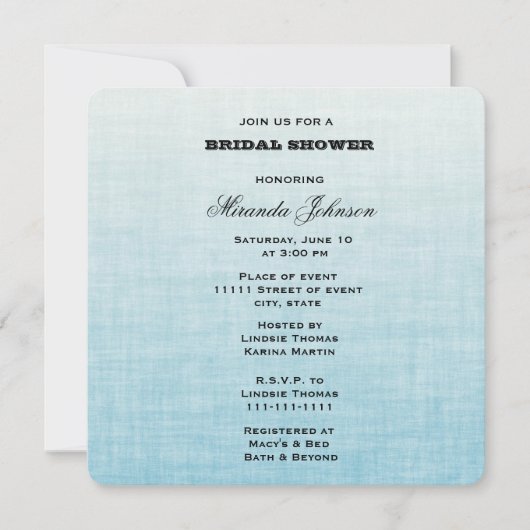 青グラデーションブライダルシャワー 招待状 (正面)
