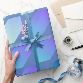 青グラデーション六角プリント ラッピングペーパー