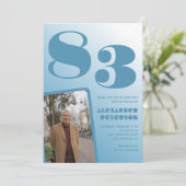 青グラデーション写真第83回誕生日 招待状 (スタンド正面)