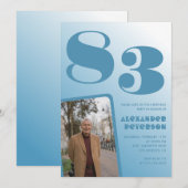 青グラデーション写真第83回誕生日 招待状 (正面/裏面)
